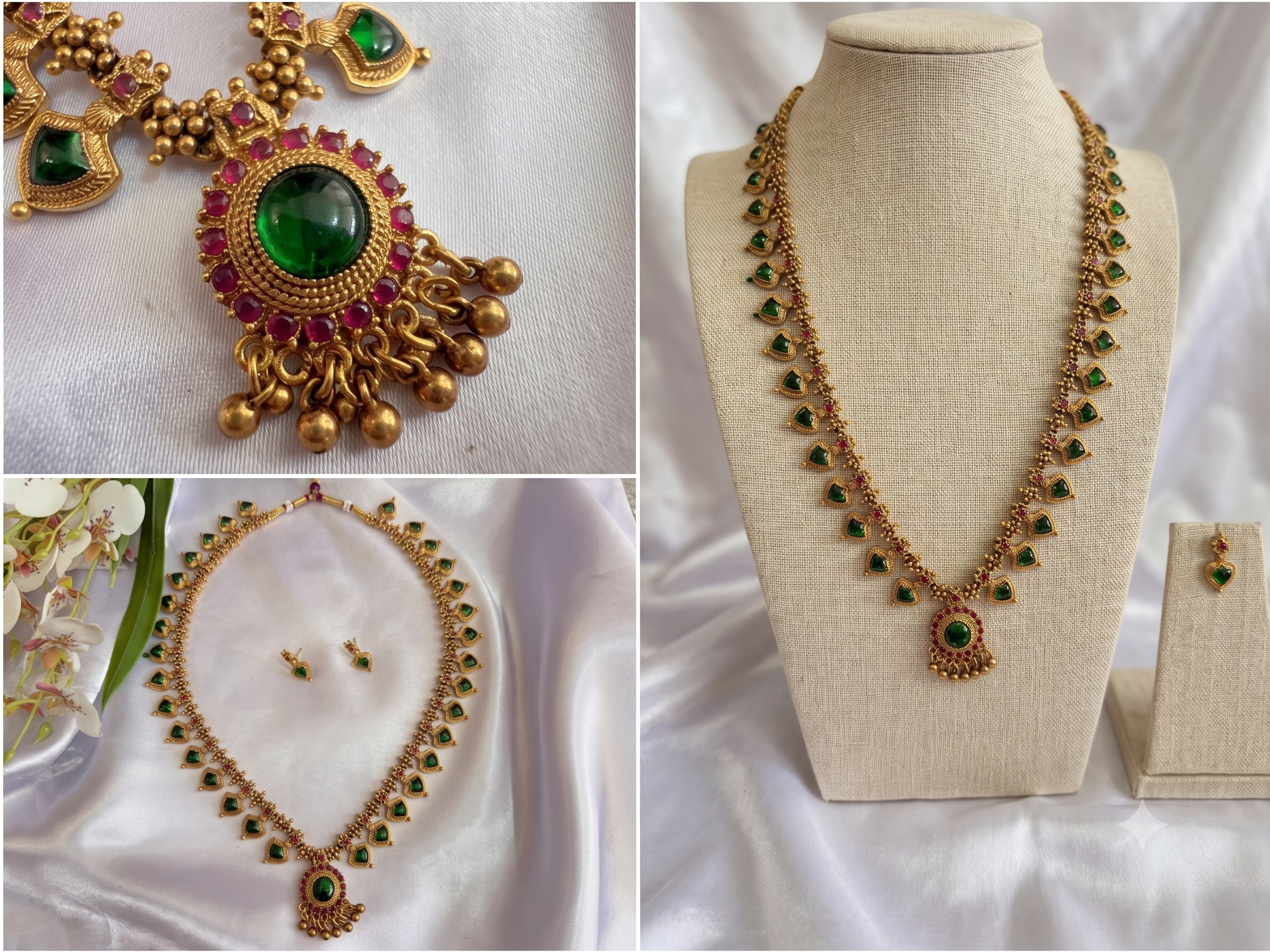Traditional Palakka Haaram Necklace Set with Matching Earrings