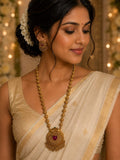 Haaram Ruby Mayura Antique Long Necklace Set with Matching Earrings