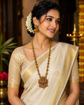 Royal Peacock Temple Haaram Traditional Bridal Long Necklace Set with Jhumkas