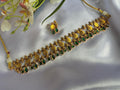 Green Drop Kasu Choker Necklace Set with Matching Earrings